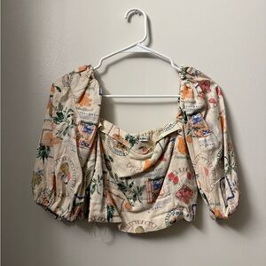 Abercrombie & Fitch Cream and Orange Patterned Blouse
